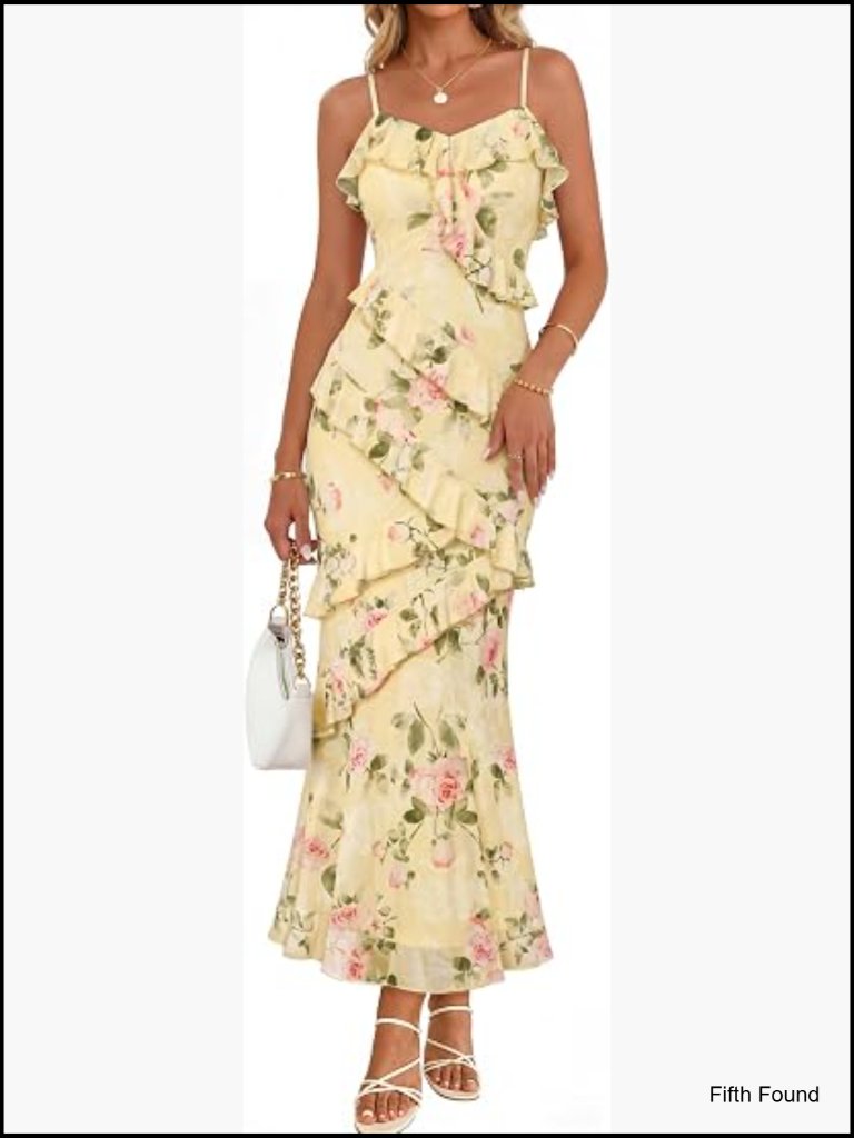 Summer Floral Maxi Dress Spaghetti Strap Bodycon Wedding Guest Party